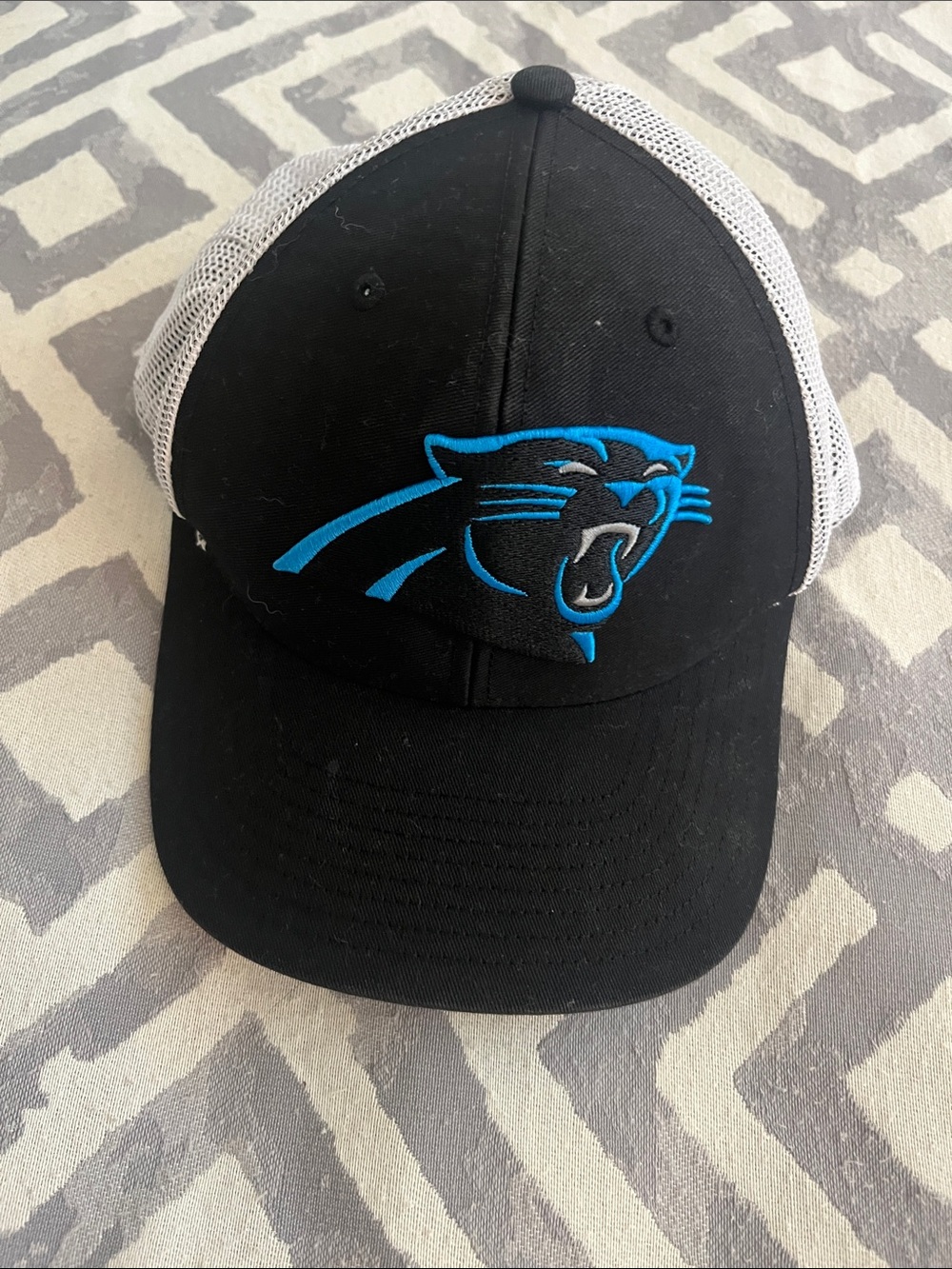 47 Brand Black and Light Blue Panthers Embroidered Trucker Hat
